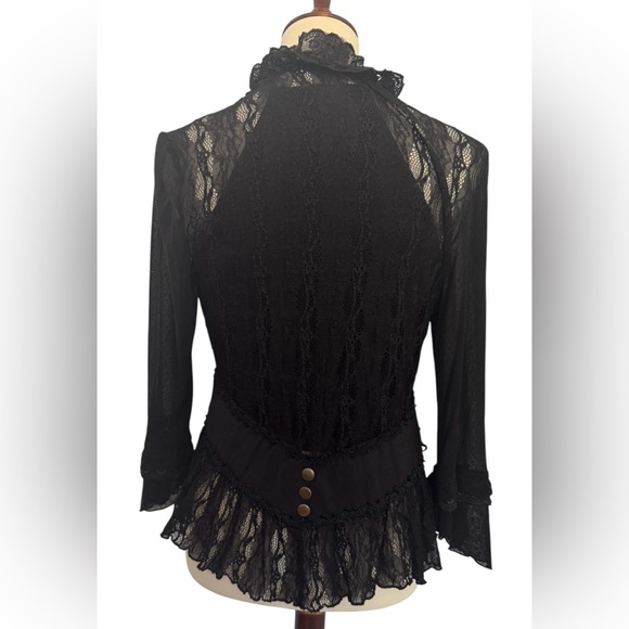Rods Fairy Goth Renaissance Sheer Lace Long Sleeve Black Cardigan Size Medium - Picture 5 of 13